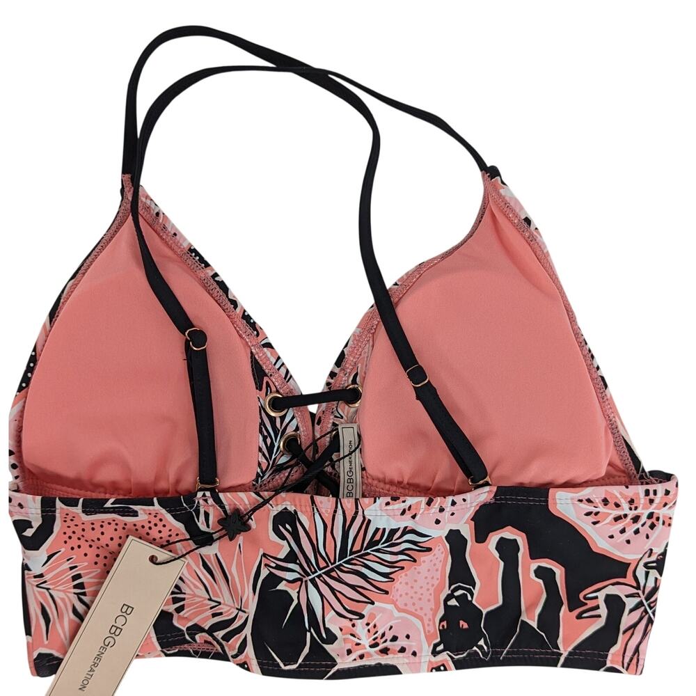 BCBGeneration Swim Lace Up Bikini Top Animal Print Top - Picture 5 of 11
